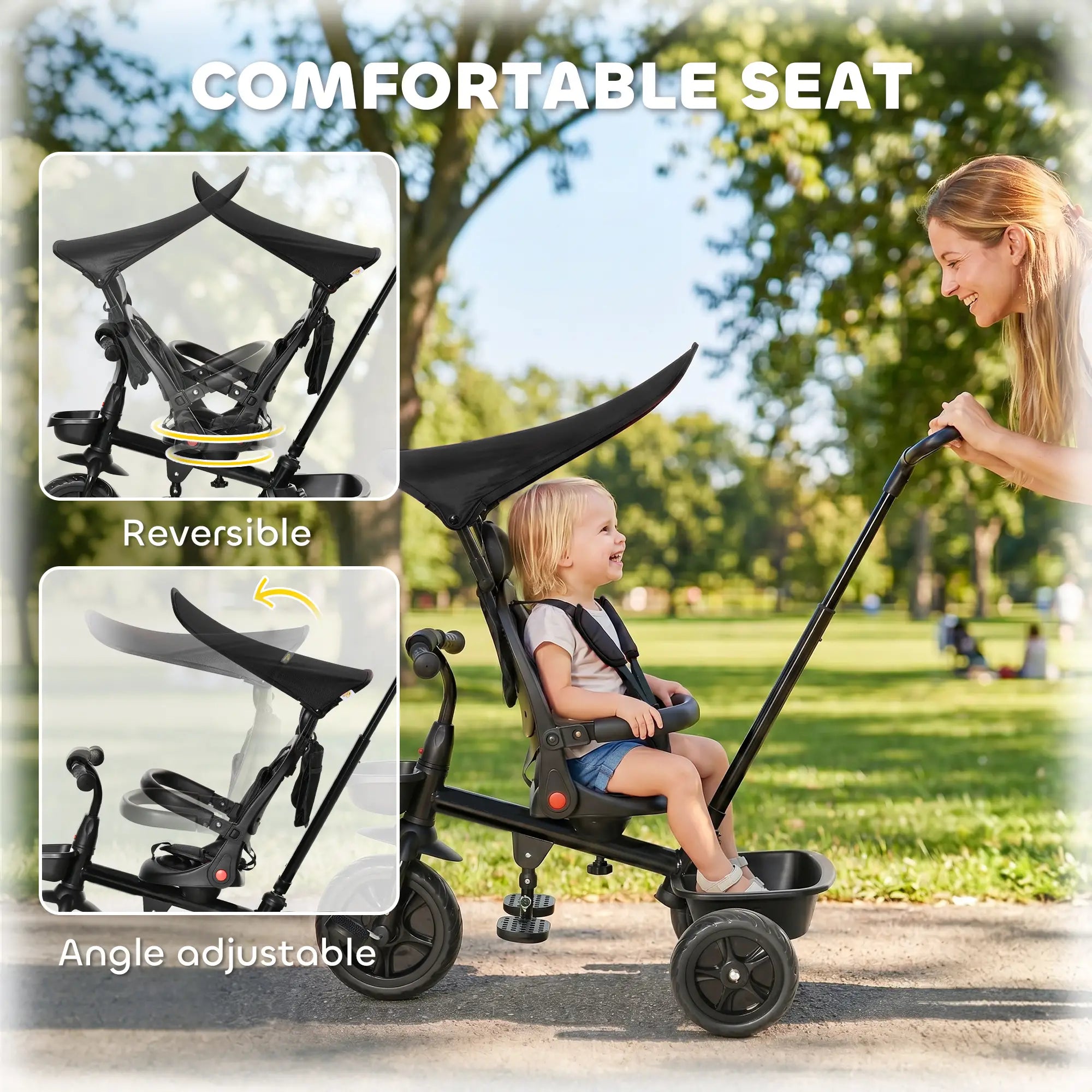 Toddler Tricycle, 4 In 1 Kids Trike, Adjustable Seat, Black Tricycles for Kids at Gallery Canada