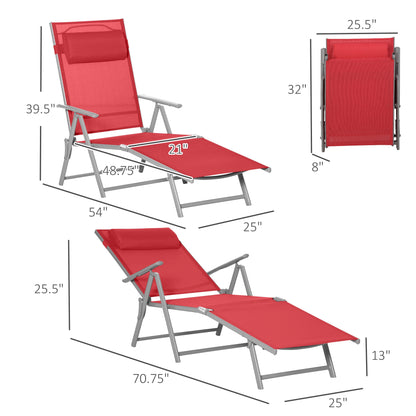 Outdoor Folding Chaise Lounge, Steel Recliner, 7 Adjustable Positions, Red Lounger Chairs at Gallery Canada