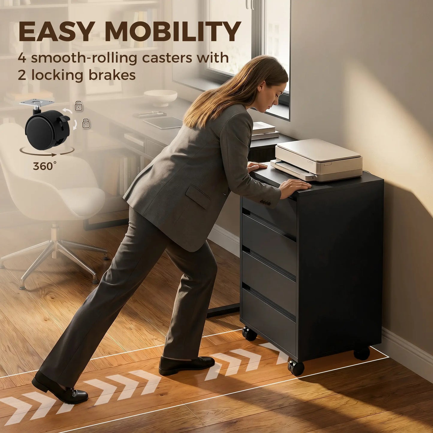 4-Drawer Vertical File Cabinet with Wheels, Black