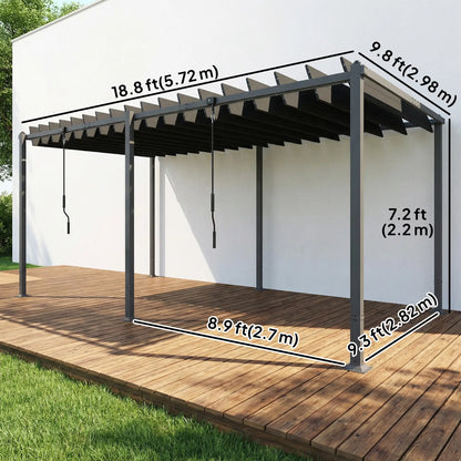 10' x 19' Dark Grey Louvered Pergola, UPF50+ Adjustable Roof, Aluminum Frame, Dark Grey Pergolas at Gallery Canada