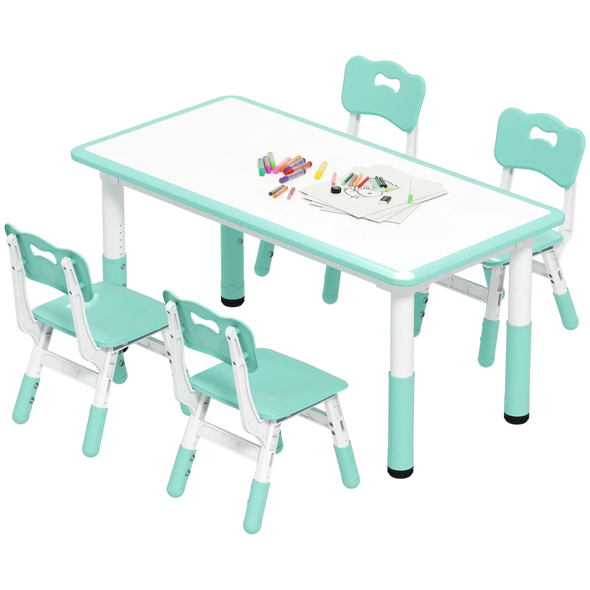Kids Table and Chair Set, 4 Chairs, Adjustable Height, 1.5 - 5 Years, Green Kids Table Sets Green at Gallery Canada