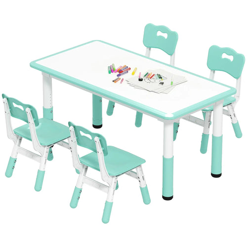 Kids Table and Chair Set, 4 Chairs, Adjustable Height, 1.5 - 5 Years, Green