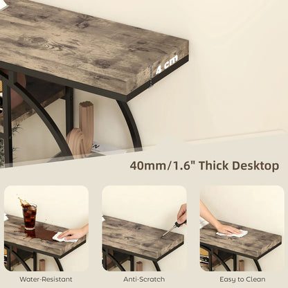39.4" Console Table With Storage Shelves, Rustic Brown