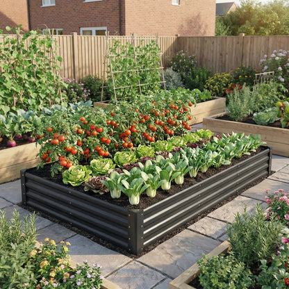 8x4x1ft Galvanized Raised Garden Bed, Reinforced Planter Box, Dark Grey Galvanized Planter Boxes at Gallery Canada