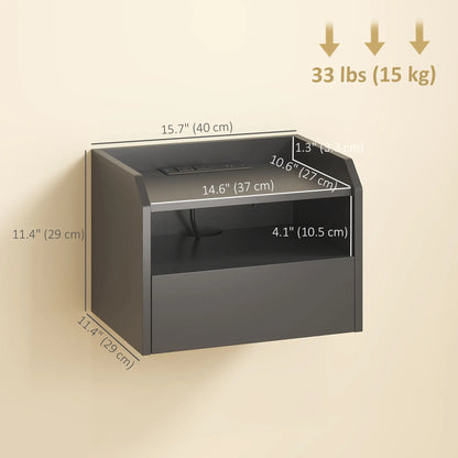 Wall Mounted Bedside Table, Set of 2 with Charging Station, Black Bedside Tables at Gallery Canada