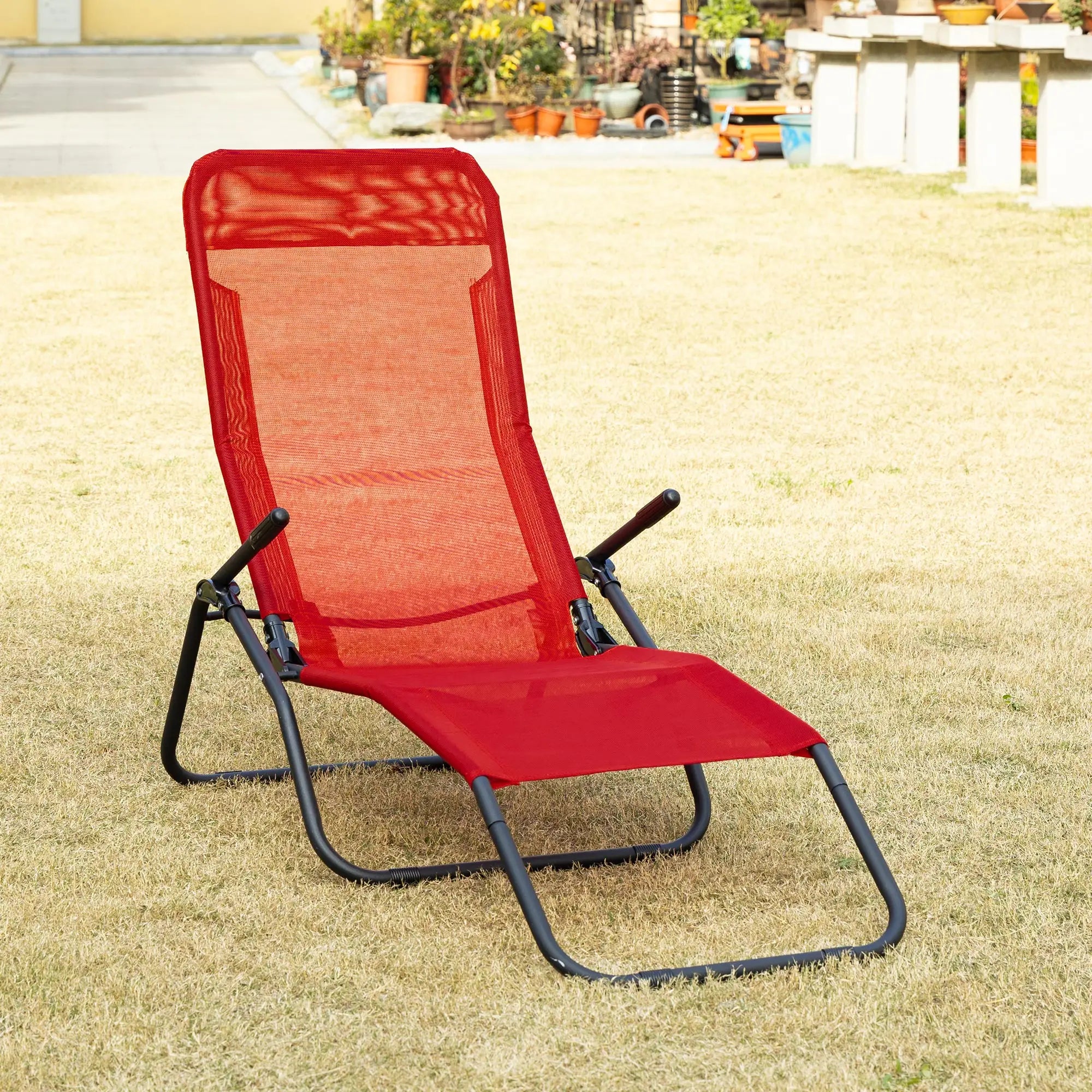 Foldable Patio Lounge Chair, Outdoor Beach Lounger, Breathable Mesh, Zero Gravity, Reclining, Footrests, Armrests, Garden, Pool, Red Lounger Chairs at Gallery Canada