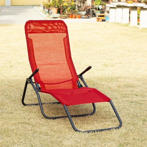 Foldable Patio Lounge Chair, Outdoor Beach Lounger, Breathable Mesh, Zero Gravity, Reclining, Footrests, Armrests, Garden, Pool, Red