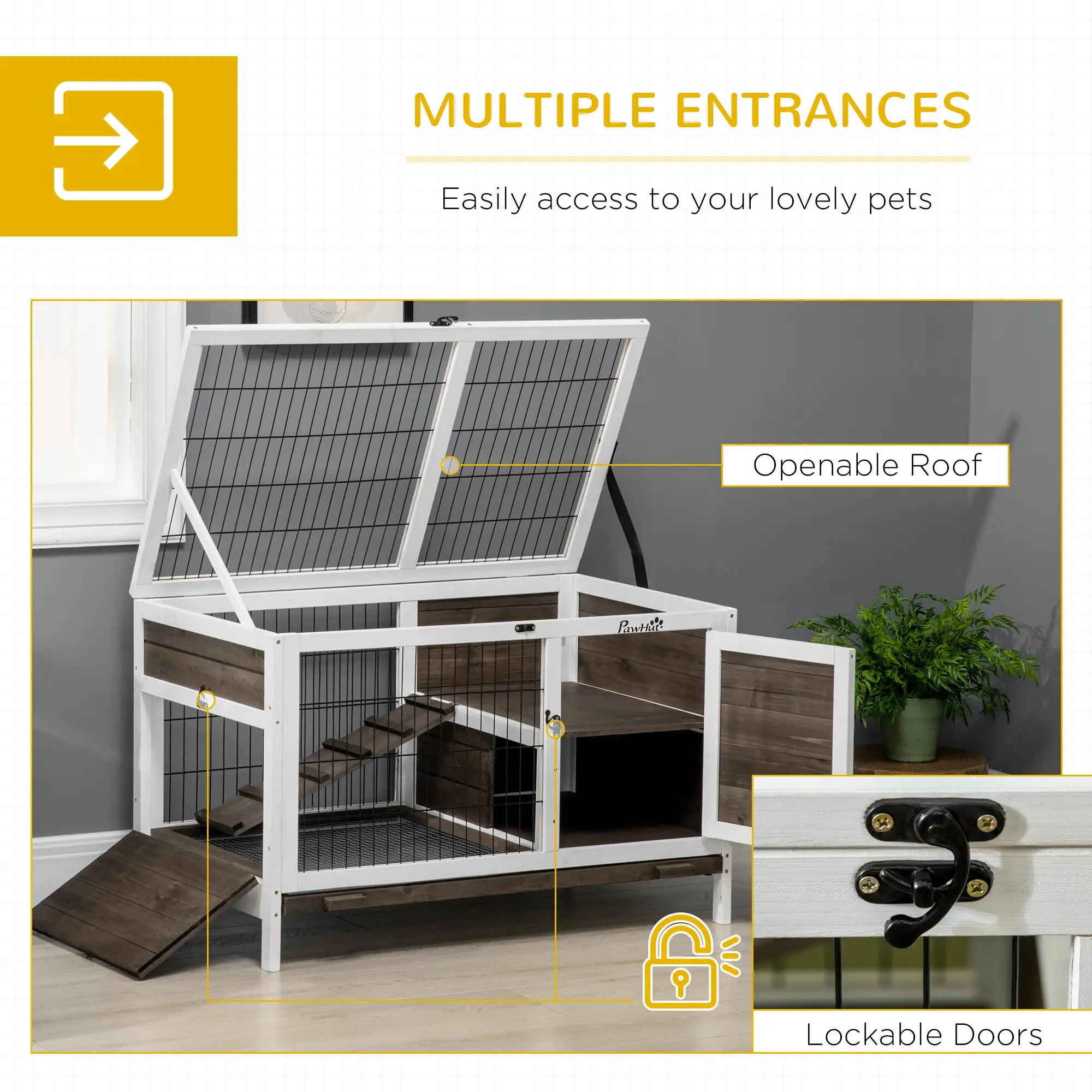 Rabbit Hutch Dual Height Bunny House, Slide Out Tray, White Coffee, White Rabbit Hutch at Gallery Canada