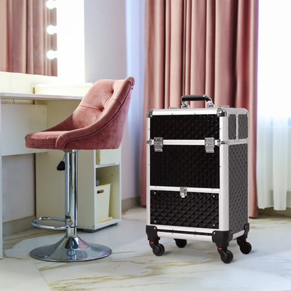Portable Aluminum Makeup Train Case, Rolling Cosmetic Organizer, 4 Wheels, Black Makeup Cases at Gallery Canada