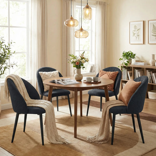 Modern Dining Chairs Set of 4, Upholstered, Metal Legs, Black