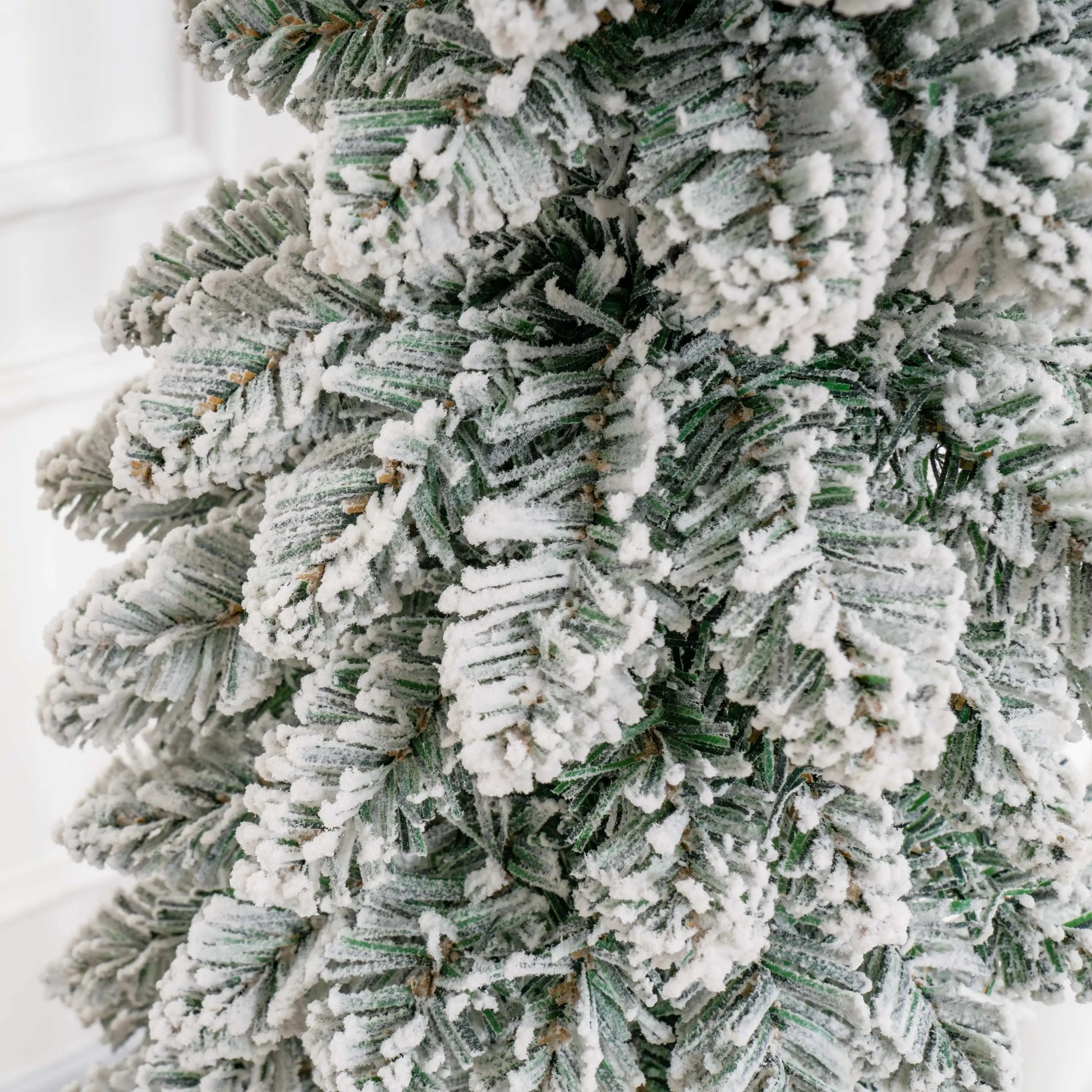 5ft Snow-Flocked Artificial Christmas Tree, Slim Pencil, 301 Branches, Metal Base, Green Pencil Christmas Trees at Gallery Canada