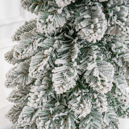 5ft Snow-Flocked Artificial Christmas Tree, Slim Pencil, 301 Branches, Metal Base, Green Pencil Christmas Trees at Gallery Canada