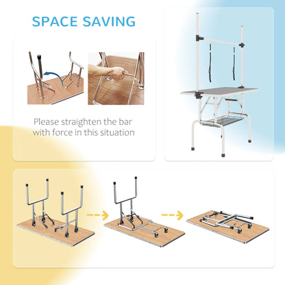 Adjustable Dog Grooming Table, 2 Safety Slings, Storage Basket, Grey Dog Grooming Tables at Gallery Canada