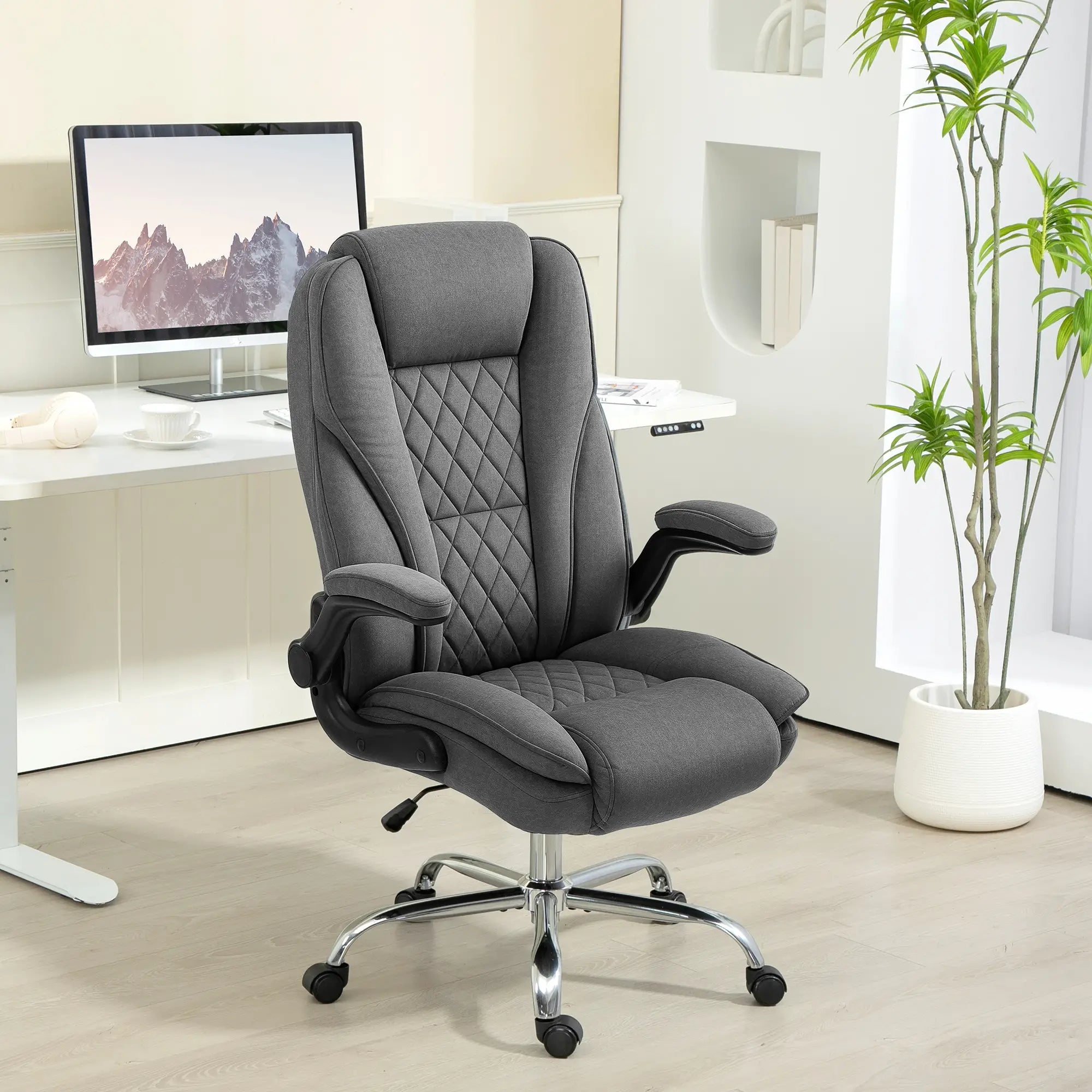 Executive Office Chair, Flip-Up Armrest, Diamond Fabric, Dark Grey Executive & Manager Chairs at Gallery Canada