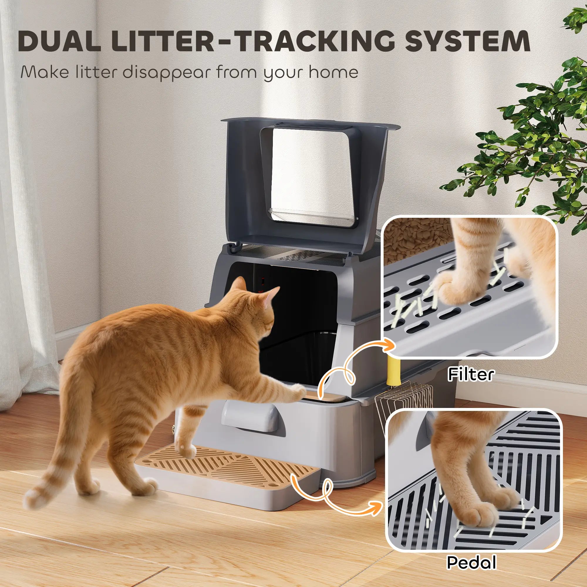 80L XL Stainless Steel Cat Litter Box, Flip Cover, Pull-Out Drawer, Dark Grey Cat Litter Box Enclosures at Gallery Canada