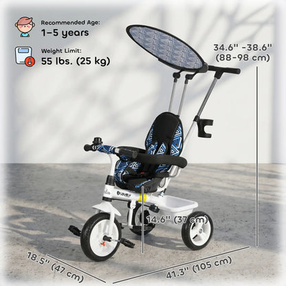 6 in 1 Kids Tricycle, Removable Handlebar, Canopy, Blue Tricycles for Kids at Gallery Canada