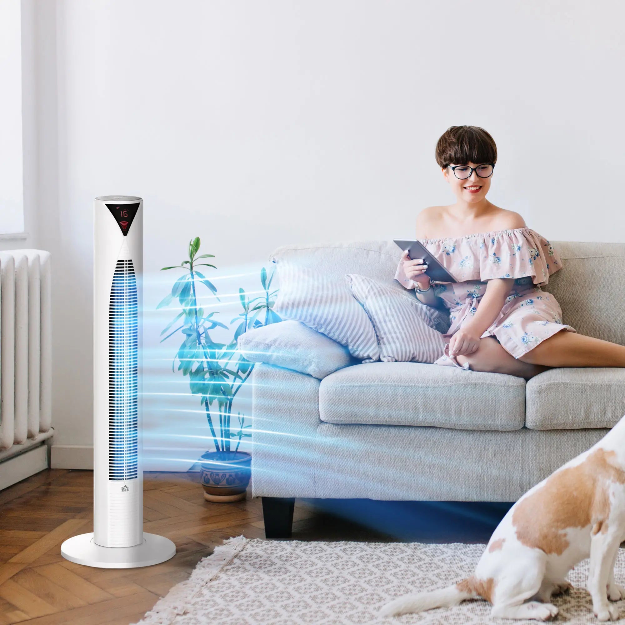 Freestanding Tower Fan, 3 Speed, 12h Timer, Oscillating, LED Panel, Remote, White Tower Fans at Gallery Canada