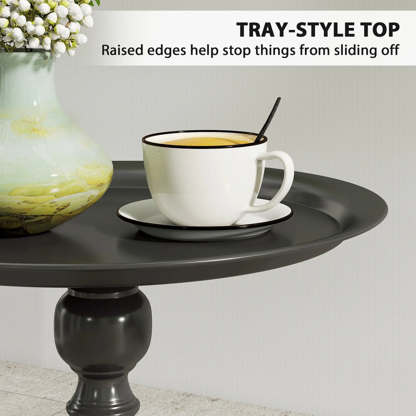 15.4" Round Outdoor Side Table, Tray Top Metal Patio Table, Black Patio Side Tables at Gallery Canada