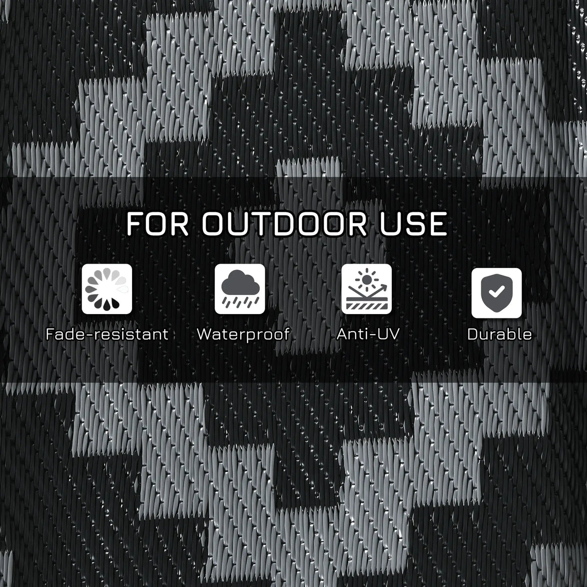 Reversible Outdoor Rug, Waterproof Plastic Straw, 8' x 10', Geometric, Black Grey Outdoor Reversible Rugs at Gallery Canada