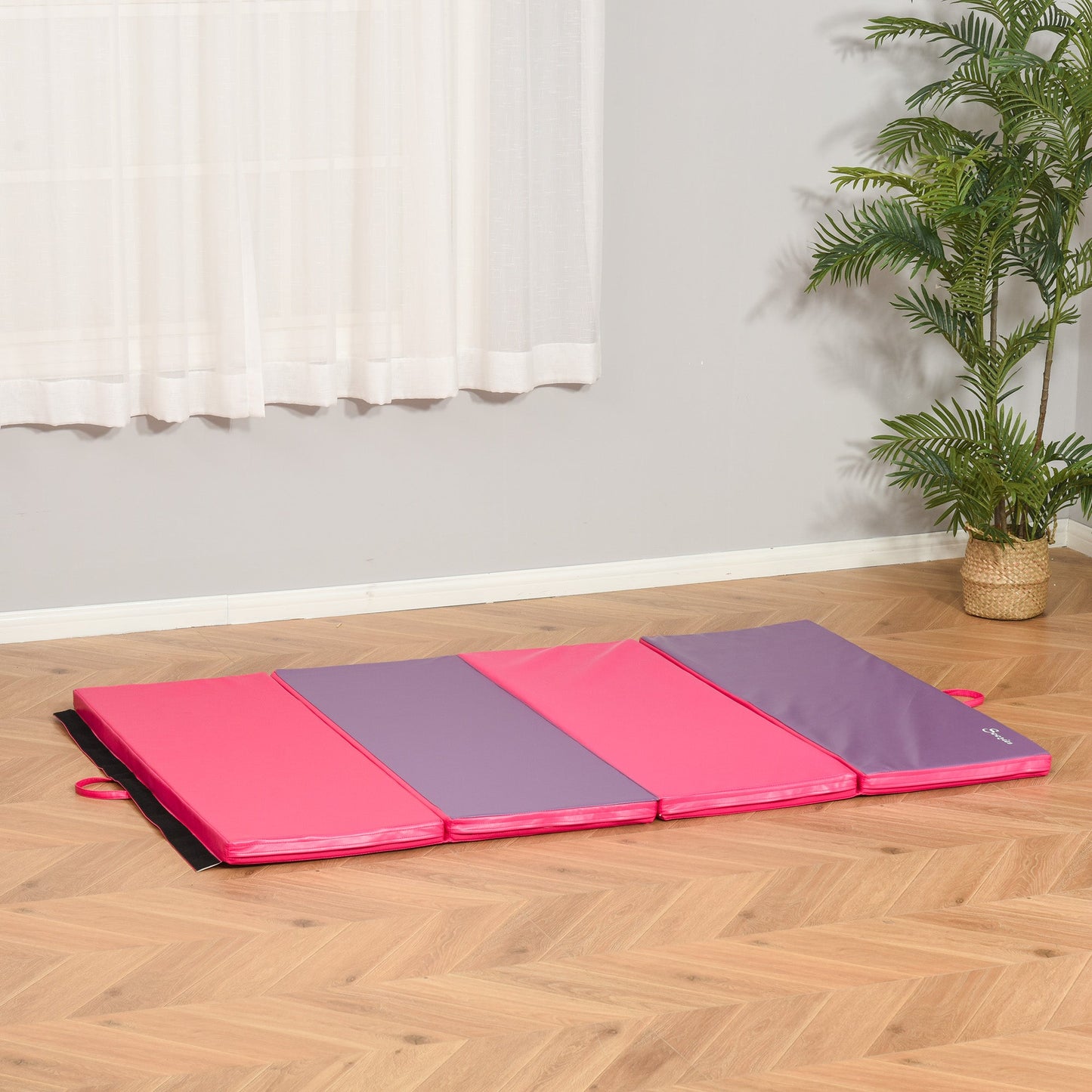 4'x6'x2'' Folding Gymnastics Tumbling Mat, Exercise Mat with Carrying Handles for Yoga, MMA, Martial Arts, Stretching, Core Workouts, Pink and Purple - Gallery Canada