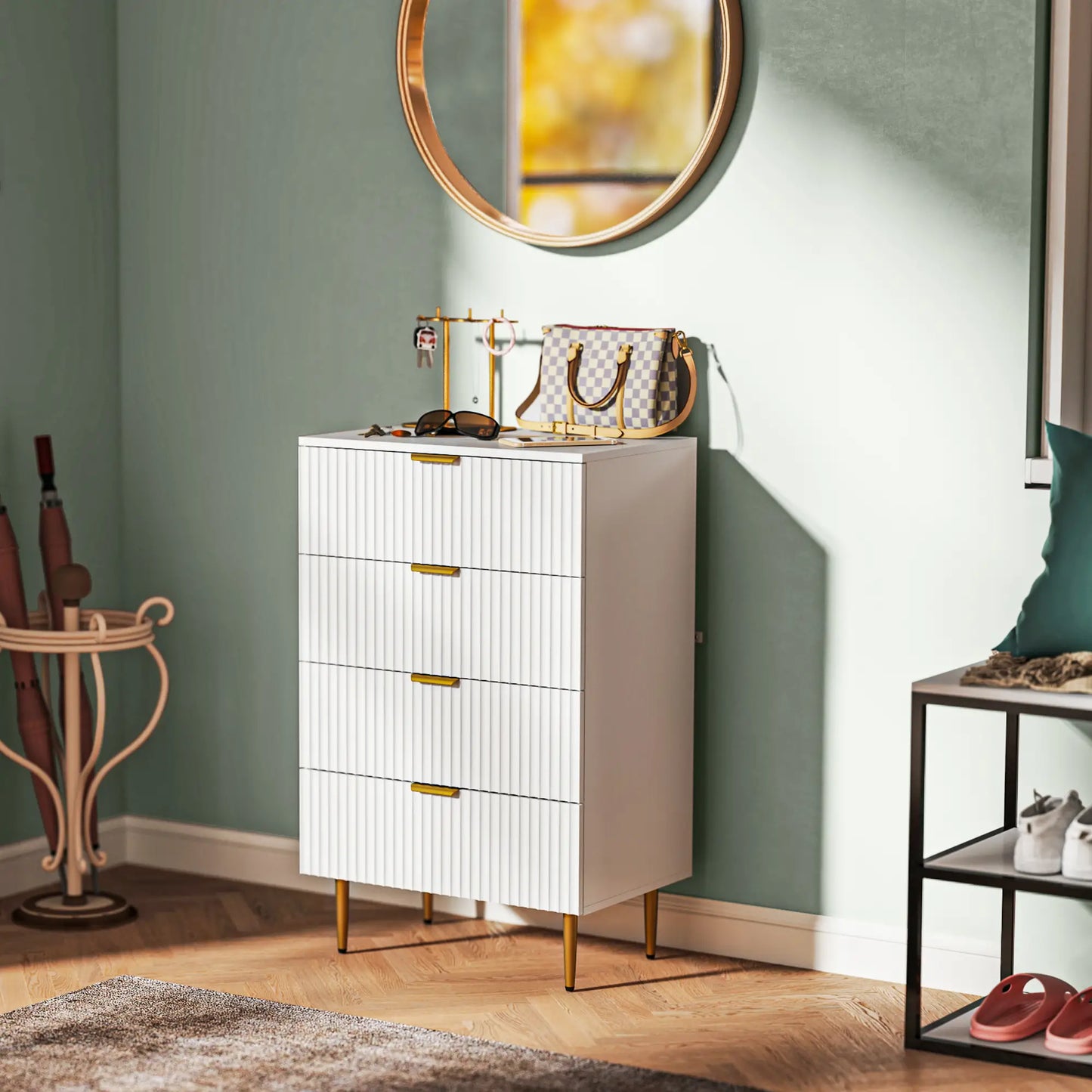 Modern 4 Drawer Dresser, Gold Legs, Bedroom Chest, White Storage Cabinets at Gallery Canada