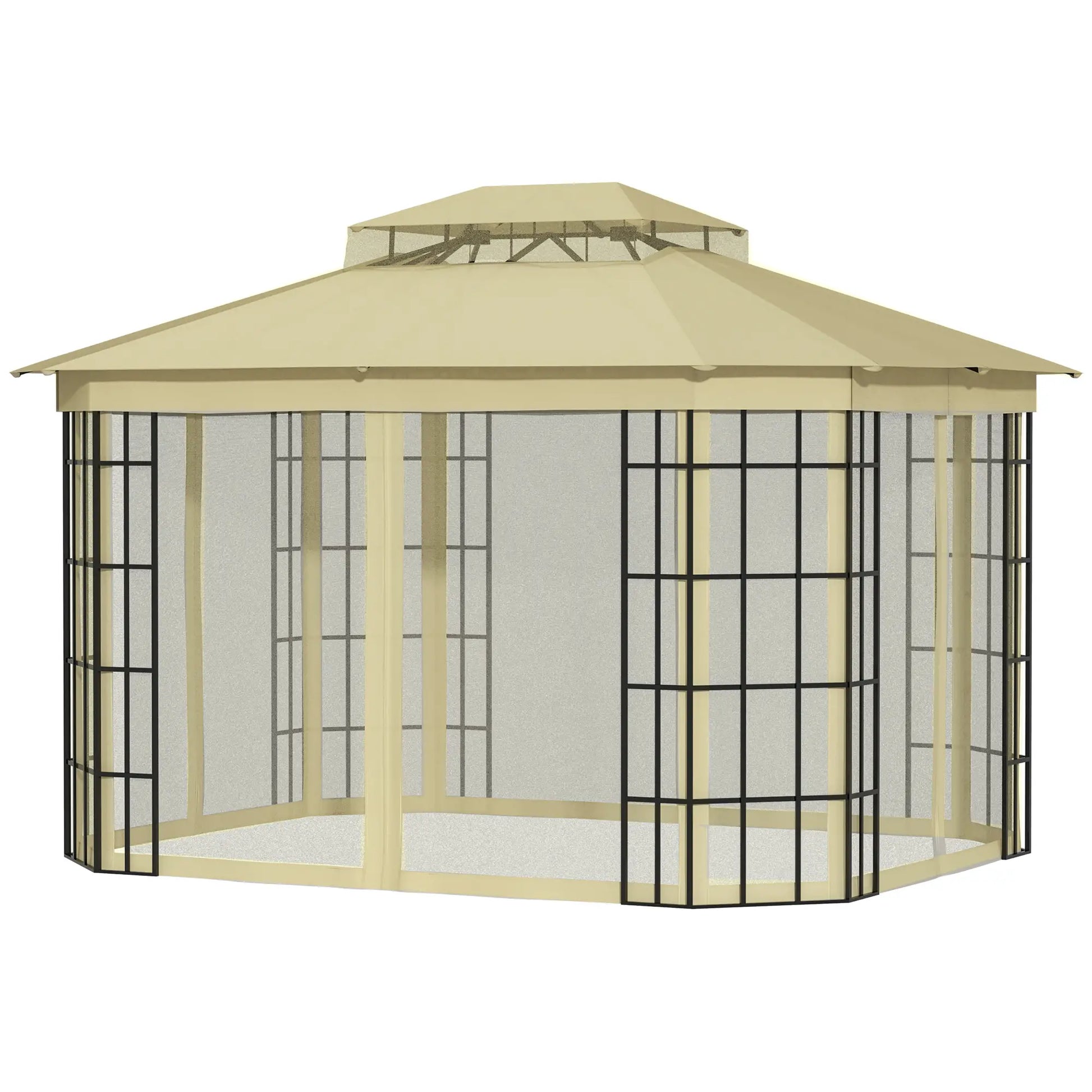 12'x10' Soft-Top Patio Gazebo, Steel Frame, Vented Roof, Mosquito Netting, Beige Gazebos at Gallery Canada