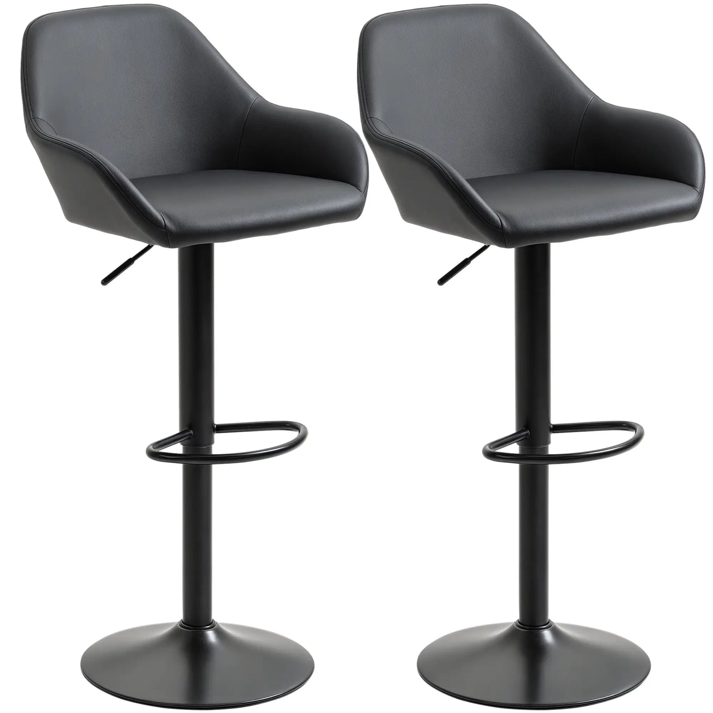 Adjustable Bar Stools Set of 2, Swivel with Footrest, PU Leather, Black Bar Stools Black at Gallery Canada