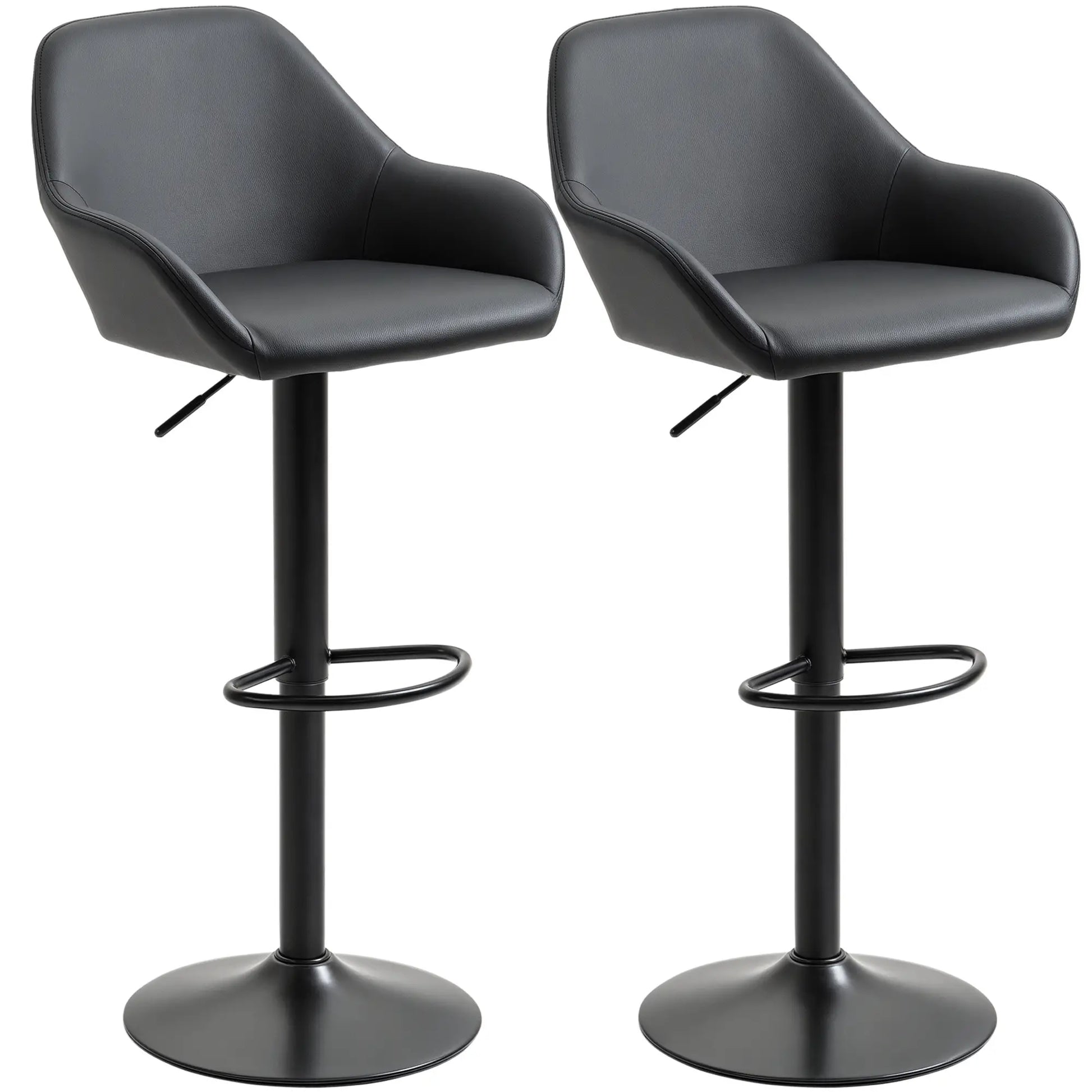 Adjustable Bar Stools Set of 2, Swivel with Footrest, PU Leather, Black Bar Stools Black at Gallery Canada