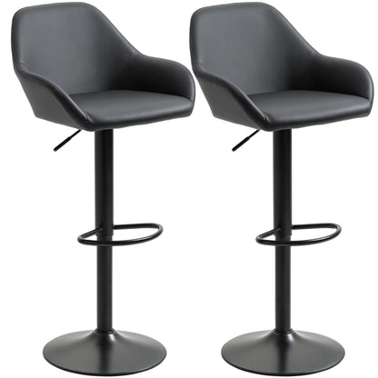Adjustable Bar Stools Set of 2, Swivel with Footrest, PU Leather, Black Bar Stools Black at Gallery Canada