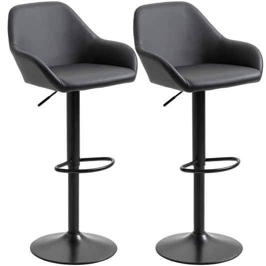Adjustable Bar Stools Set of 2, Swivel with Footrest, PU Leather, Black Bar Stools Black at Gallery Canada