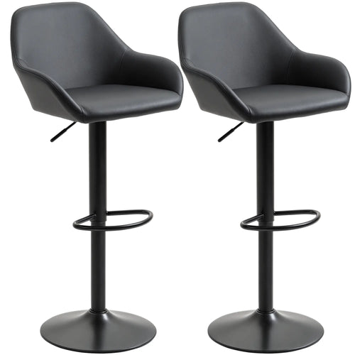 Adjustable Bar Stools Set of 2, Swivel with Footrest, PU Leather, Black