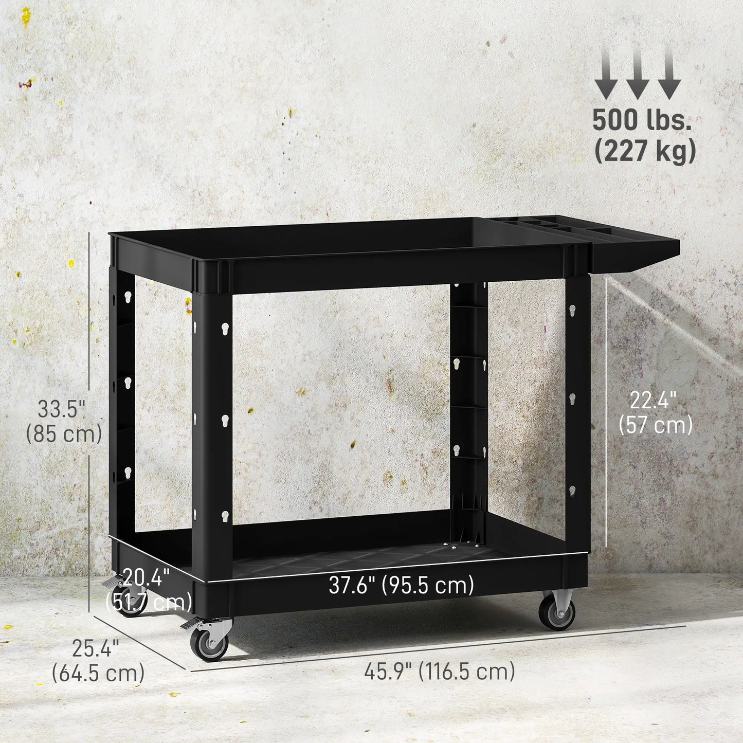 2-Tier Rolling Tool Cart, 500 LBS Capacity Plastic Utility Cart, Black Tool Organizers at Gallery Canada