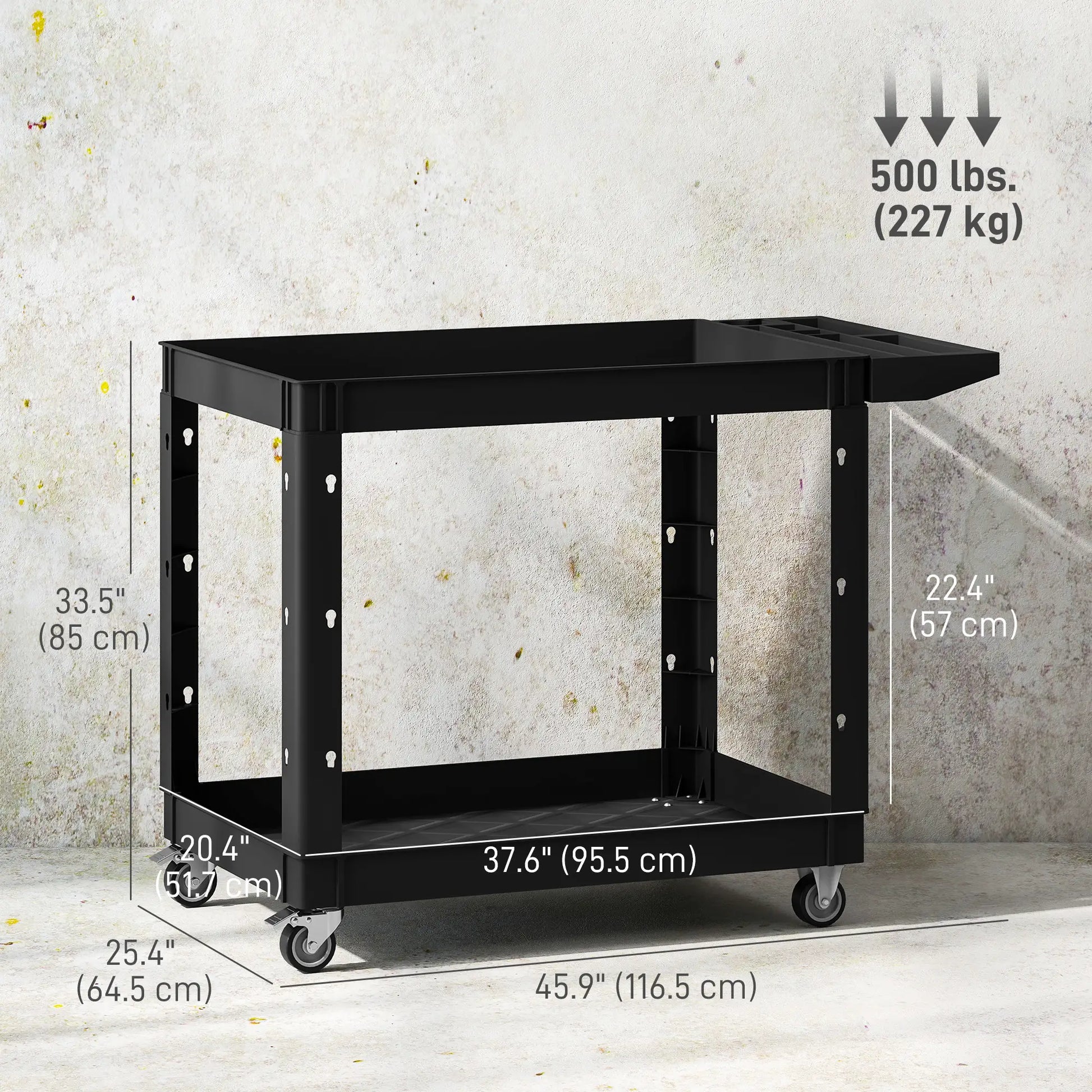 2-Tier Rolling Tool Cart, 500 LBS Capacity Plastic Utility Cart, Black Tool Organizers at Gallery Canada