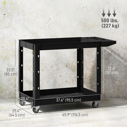 2-Tier Rolling Tool Cart, 500 LBS Capacity Plastic Utility Cart, Black Tool Organizers at Gallery Canada