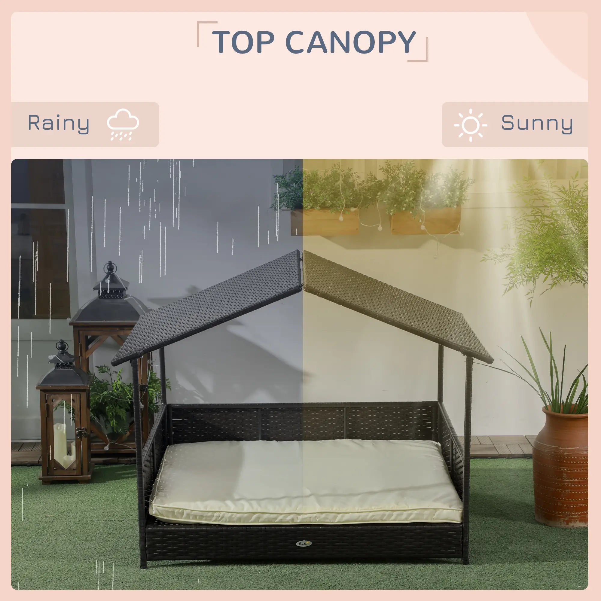 Outdoor Wicker Dog House, Soft Cushion Washable Cover, Medium Large, Cream White Houses, Kennels & Pens at Gallery Canada