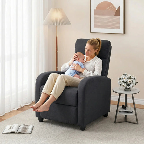 Fabric Recliner Chair, Manual Reclining Sofa, Padded Seat, Black