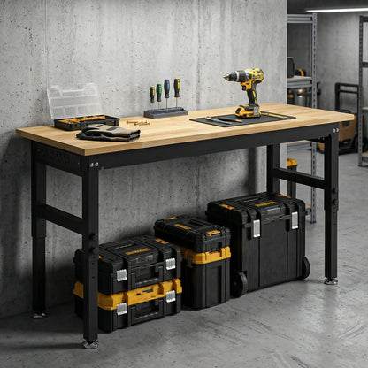 48" Adjustable Workbench, Heavy Duty Work Table with Rubber Wood Top, Power Outlets, Pegboard, 2000 LBS Capacity Tool Organizers at Gallery Canada