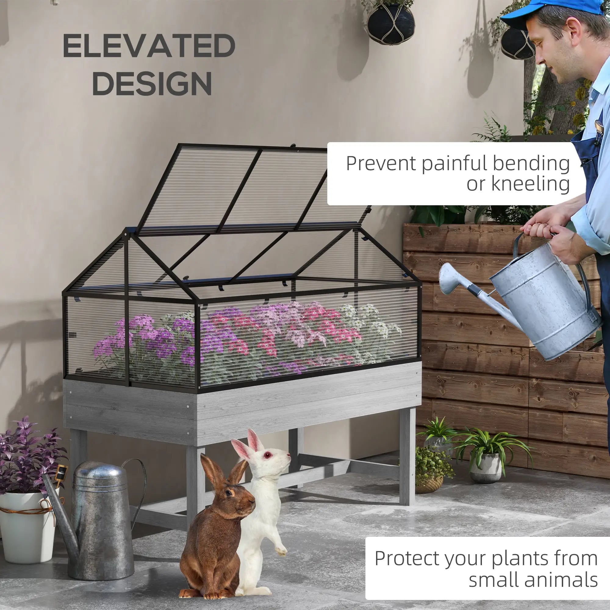 Wood Elevated Planter Box, Cold Frame Greenhouse, Raised Garden Bed, Distressed Grey, Grey Raised Garden Beds at Gallery Canada