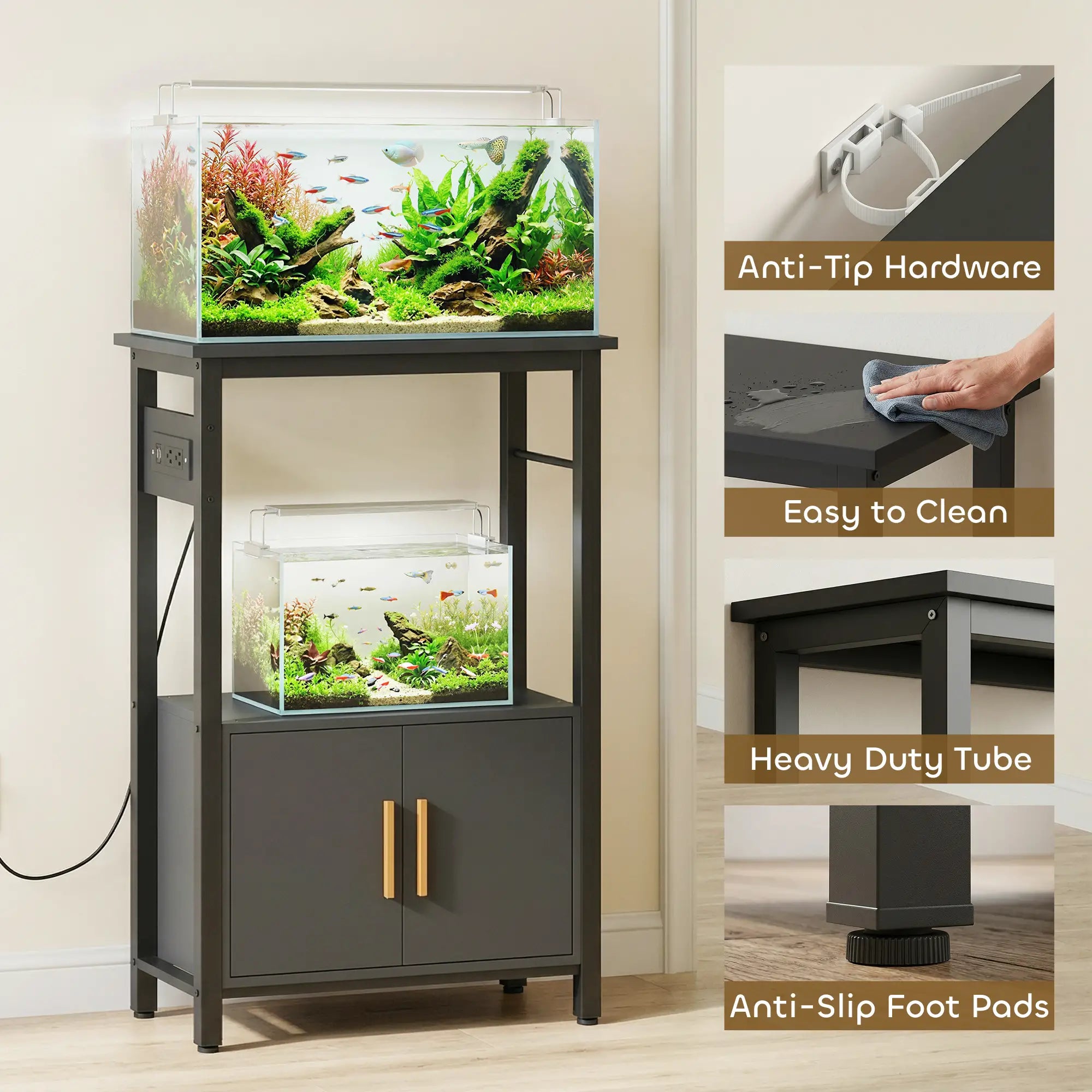 5-10 Gallon Fish Tank Stand Aquarium Stand with Power Outlets, Cabinet, Shelf, 550 lbs Capacity, 20.5