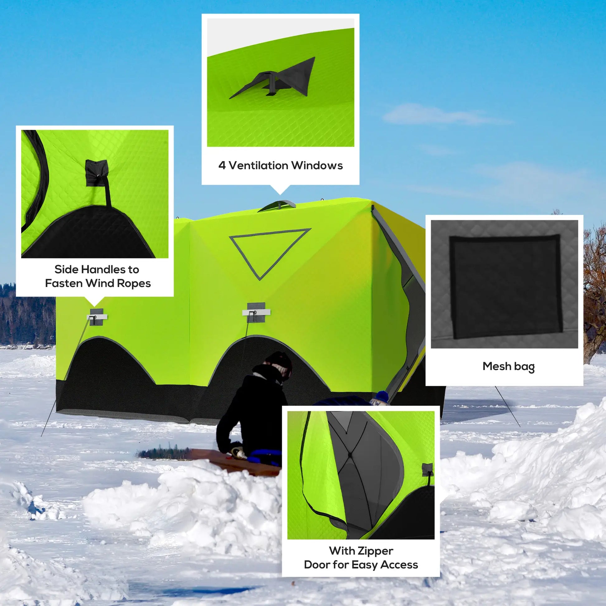 8-Person Insulated Ice Fishing Tent, Ventilation Windows, Carry Bag, -22℉, Green Ice Fishing Tents at Gallery Canada
