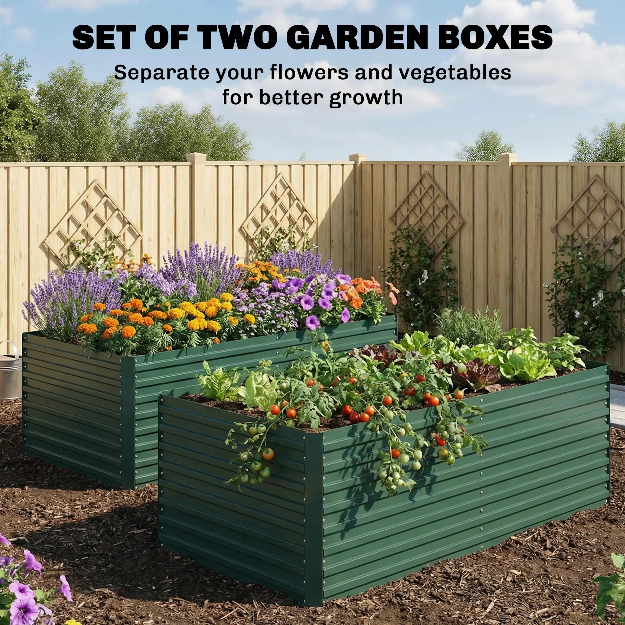 Set Of 2 Galvanised Raised Garden Bed, 6 x 3 x 2 ft, Green Galvanized Planter Boxes at Gallery Canada