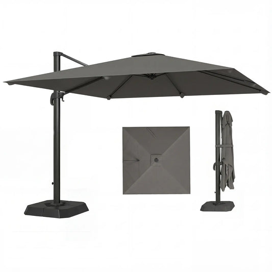 10 FT Outdoor Offset Cantilever Umbrella, Crank Handle, Tilt, 360° Rotation Offset Cantilever Umbrellas Dark Grey at Gallery Canada