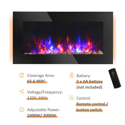 36" Wall-Mounted Electric Fireplace, 750/1500W, Flame Effect, 7 Color Light, Black Electric Fireplaces at Gallery Canada