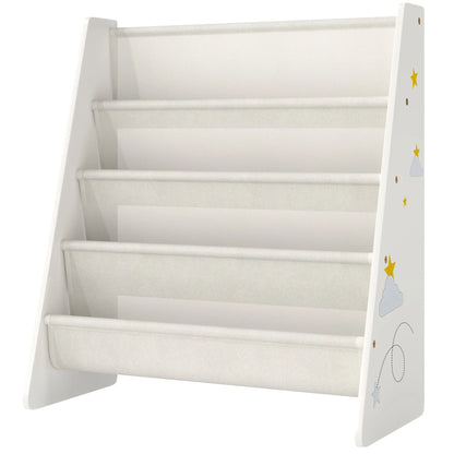 Fabric Kids Bookshelf, 4-Tier Toddler Sling Book Rack, White