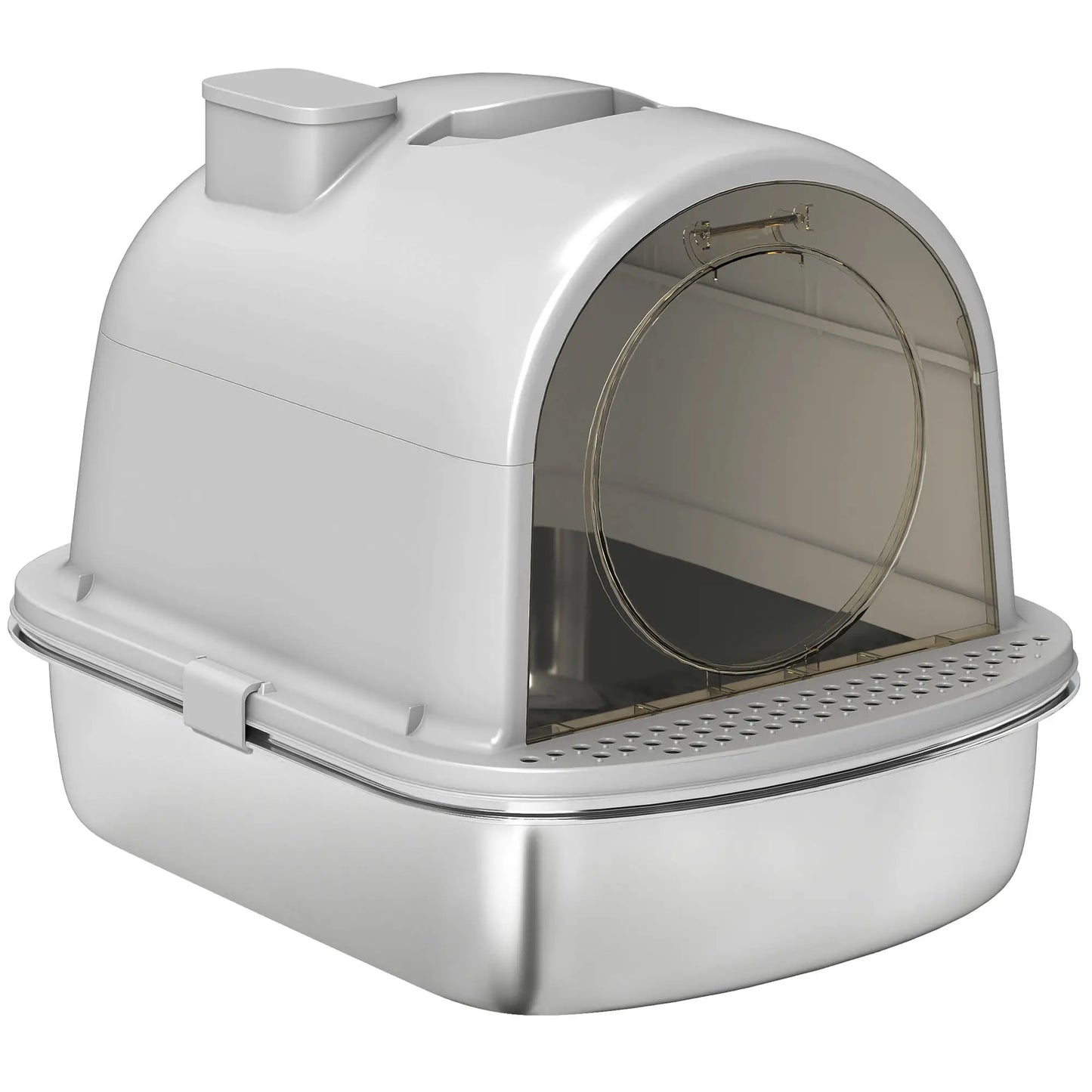 Enclosed Stainless Steel Litter Box, With Scoop, Deodorizer Bag, Handle Cat Litter Box Enclosures Grey, Silver at Gallery Canada