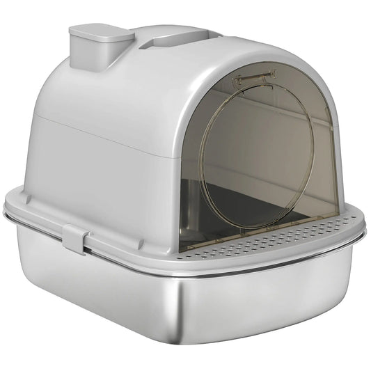 Enclosed Stainless Steel Litter Box, With Scoop, Deodorizer Bag, Handle Cat Litter Box Enclosures Grey, Silver at Gallery Canada