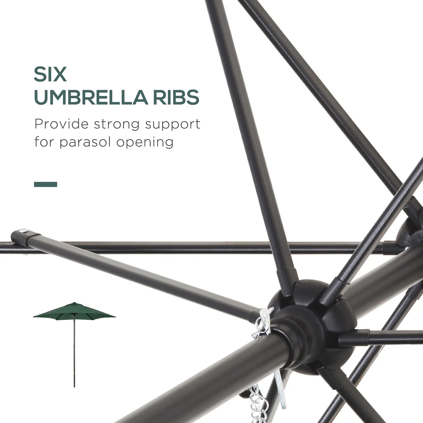 6.6FT Outdoor Patio Umbrella, 6 Solid Ribs, Green Patio Umbrellas at Gallery Canada