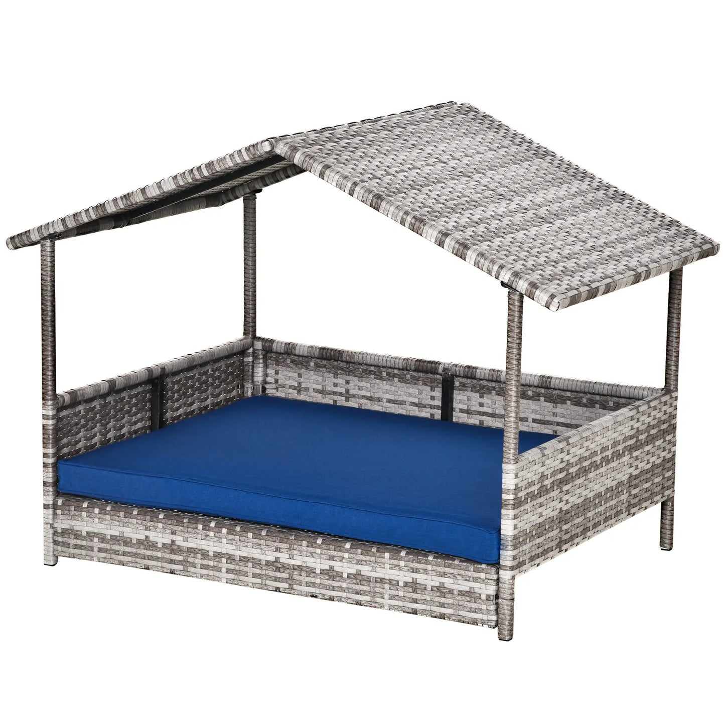 Wicker Pet House Dog Bed for Indoor/Outdoor Rattan Furniture with Cushion Houses, Kennels & Pens Dark Blue at Gallery Canada