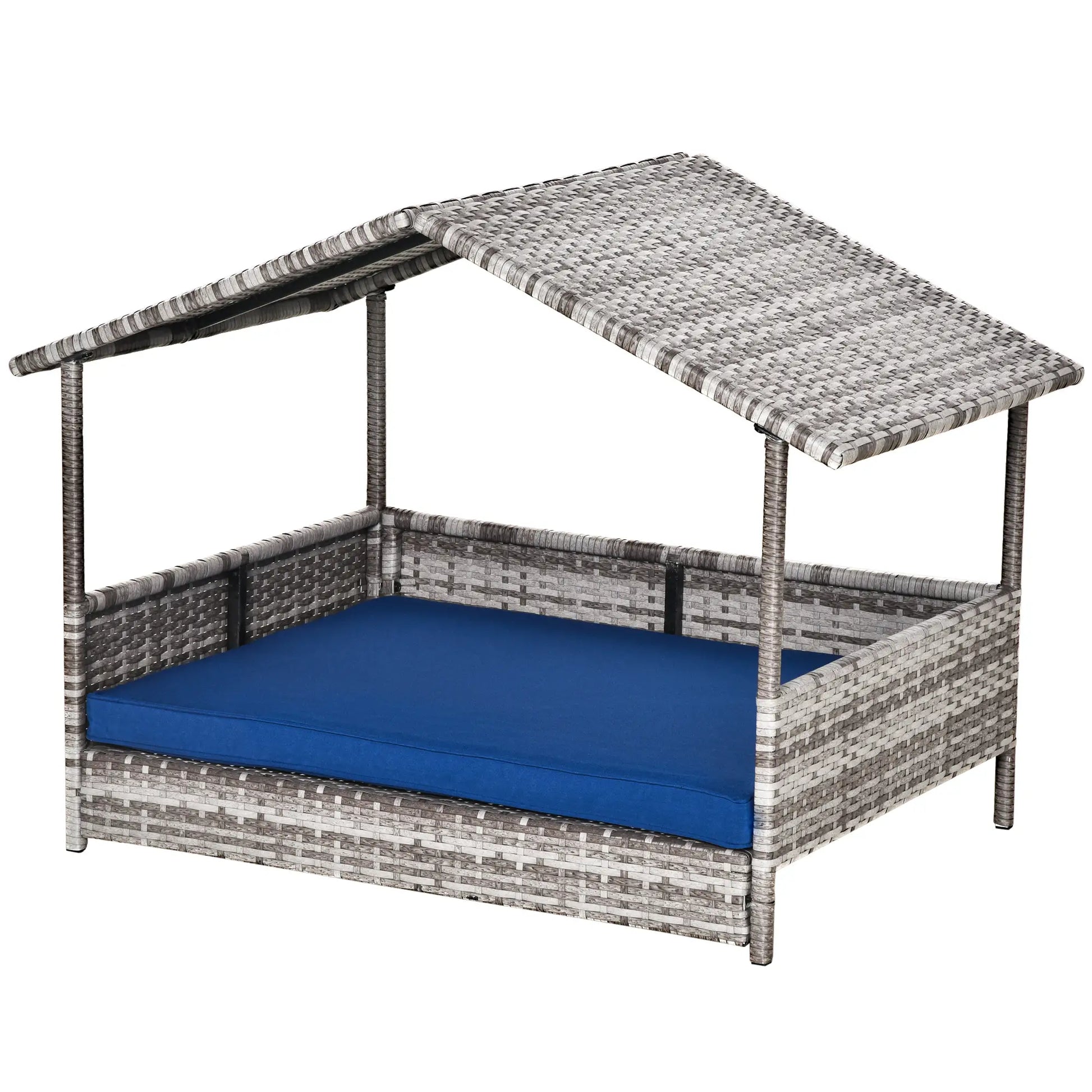 Wicker Pet House Dog Bed for Indoor/Outdoor Rattan Furniture with Cushion Houses, Kennels & Pens Dark Blue at Gallery Canada