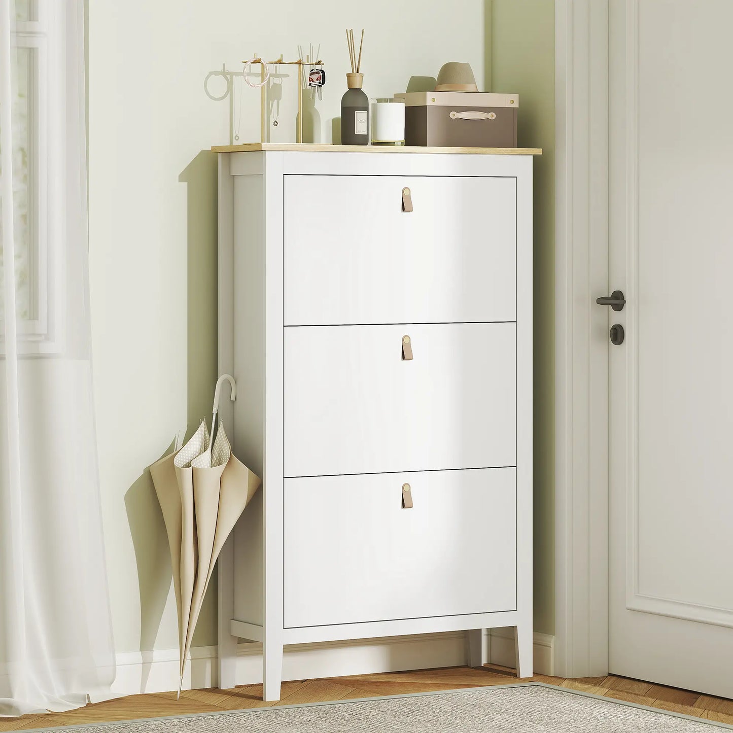 Narrow 3-Flip Drawer Shoe Cabinet, Adjustable Shelves, White Shoe Storage Cabinets & Racks at Gallery Canada